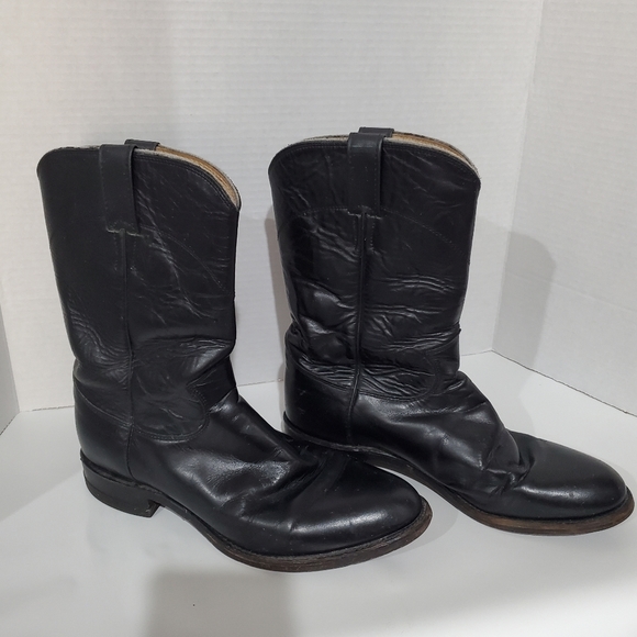 Justin Boots 3133 E Black Leather traditional Roper Boots Mens Size 8 D - Picture 2 of 11